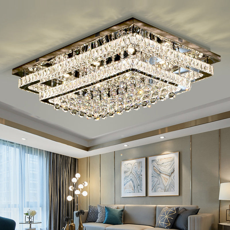 Rectangle Shaped LED Flush Mount Light Simplicity Crystal Stainless-Steel Flush Mount Ceiling Light Clearhalo 'Ceiling Lights' 'Close To Ceiling Lights' 'Close to ceiling' 'Flush mount' Lighting' 2172548