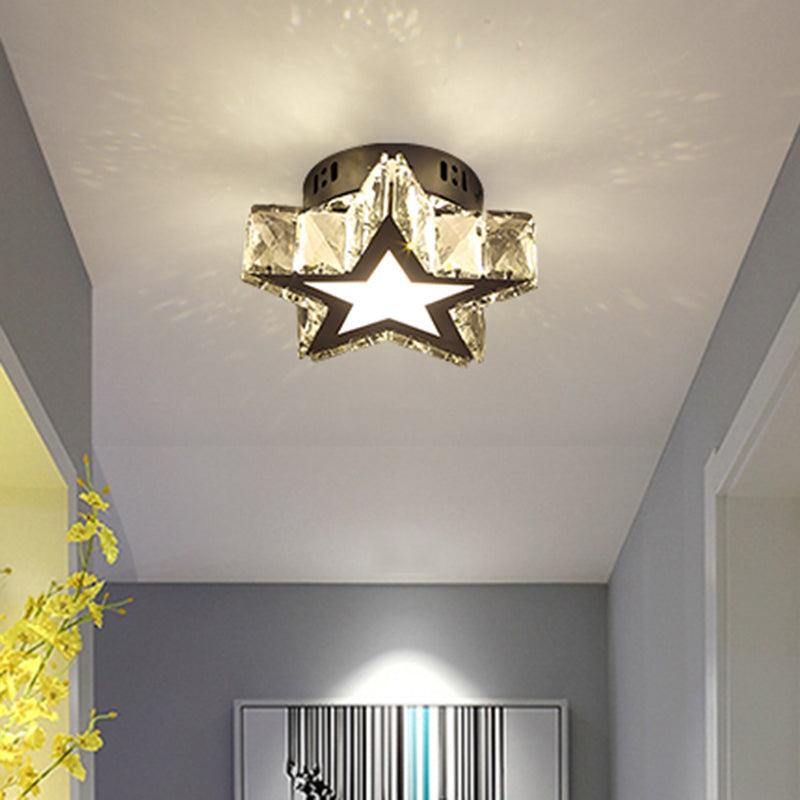 Modern Style Star Flush Mount Lighting Crystal Corridor LED Flush Ceiling Light Fixture in Stainless-Steel Clearhalo 'Ceiling Lights' 'Close To Ceiling Lights' 'Close to ceiling' 'Flush mount' Lighting' 2172578