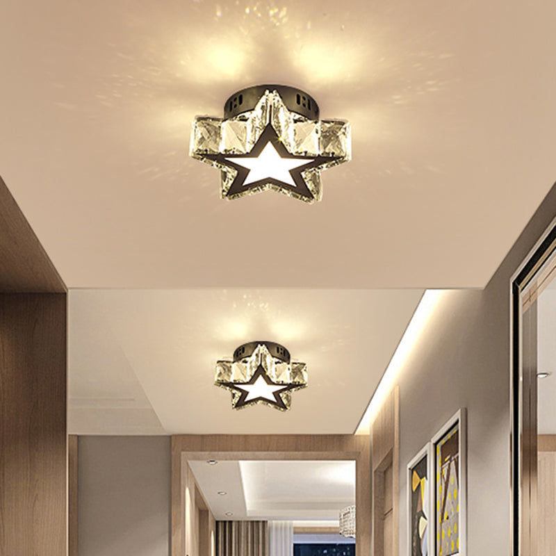 Modern Style Star Flush Mount Lighting Crystal Corridor LED Flush Ceiling Light Fixture in Stainless-Steel Clearhalo 'Ceiling Lights' 'Close To Ceiling Lights' 'Close to ceiling' 'Flush mount' Lighting' 2172579