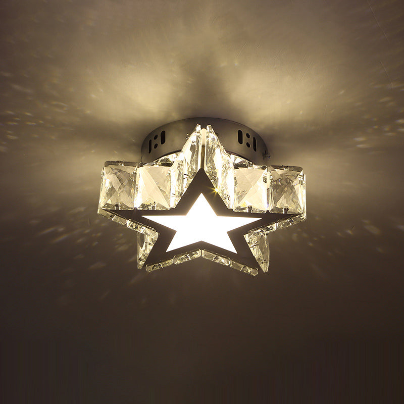 Modern Style Star Flush Mount Lighting Crystal Corridor LED Flush Ceiling Light Fixture in Stainless-Steel Stainless-Steel Small Star Clearhalo 'Ceiling Lights' 'Close To Ceiling Lights' 'Close to ceiling' 'Flush mount' Lighting' 2172582