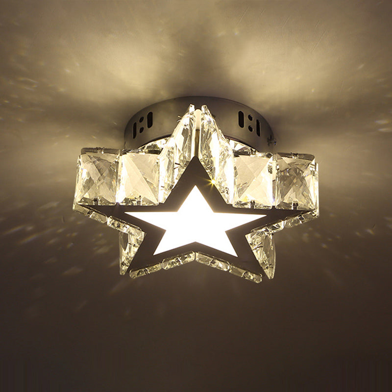 Modern Style Star Flush Mount Lighting Crystal Corridor LED Flush Ceiling Light Fixture in Stainless-Steel Stainless-Steel Large Star Clearhalo 'Ceiling Lights' 'Close To Ceiling Lights' 'Close to ceiling' 'Flush mount' Lighting' 2172583