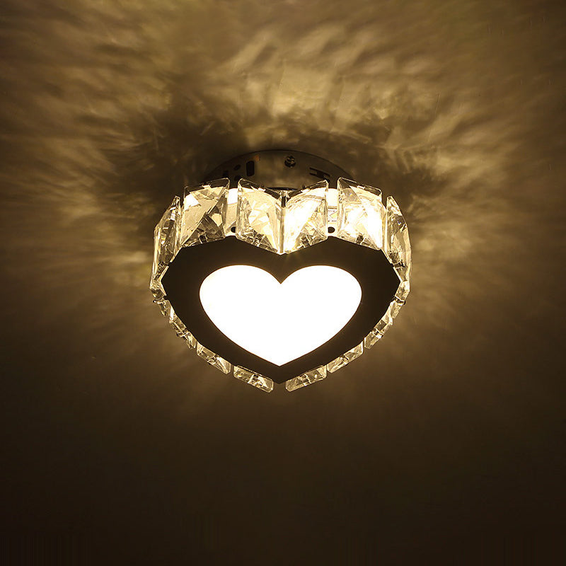 Modern Style Star Flush Mount Lighting Crystal Corridor LED Flush Ceiling Light Fixture in Stainless-Steel Stainless-Steel Small Loving Heart Clearhalo 'Ceiling Lights' 'Close To Ceiling Lights' 'Close to ceiling' 'Flush mount' Lighting' 2172585