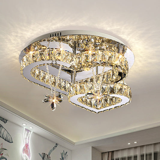 K9 Crystal Heart LED Semi Flush Mount Modern Stainless-Steel Flushmount Ceiling Light Clearhalo 'Ceiling Lights' 'Close To Ceiling Lights' 'Close to ceiling' 'Semi-flushmount' Lighting' 2172598