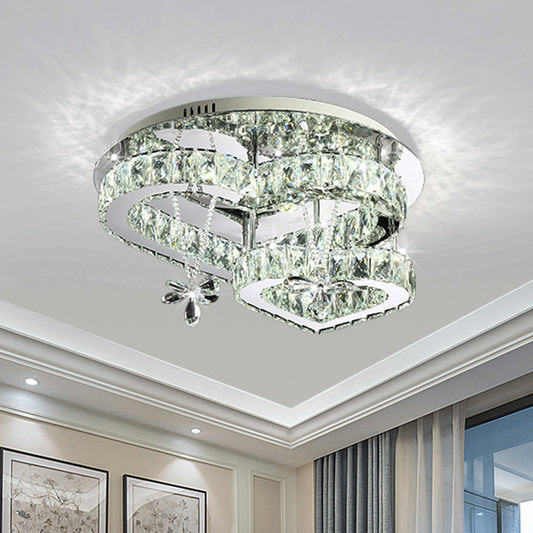 K9 Crystal Heart LED Semi Flush Mount Modern Stainless-Steel Flushmount Ceiling Light Clearhalo 'Ceiling Lights' 'Close To Ceiling Lights' 'Close to ceiling' 'Semi-flushmount' Lighting' 2172599