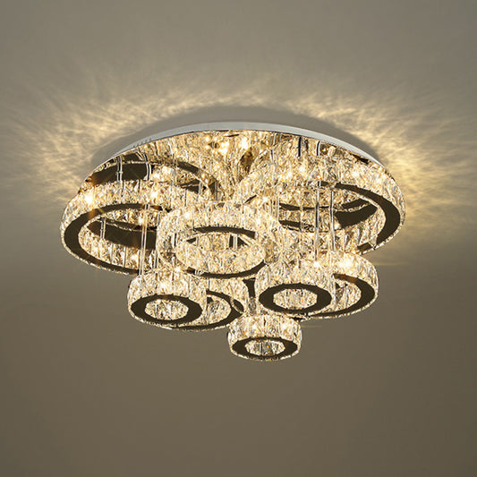 Stainless-Steel Circular LED Semi Flush Light Simplicity Embedded Crystal Ceiling Flush Mount Stainless-Steel 31.5" Clearhalo 'Ceiling Lights' 'Close To Ceiling Lights' 'Close to ceiling' 'Semi-flushmount' Lighting' 2172618