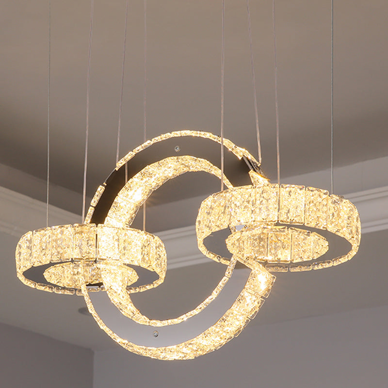 Simplicity Geometric Ring LED Ceiling Lighting Crystal Dining Room Chandelier Light Fixture in Stainless-Steel Clearhalo 'Ceiling Lights' 'Chandeliers' 'Modern Chandeliers' 'Modern' Lighting' 2172631