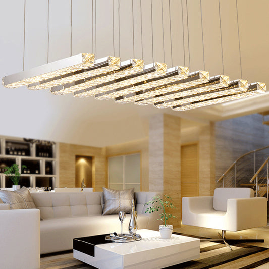 Rectangular Chandelier Pendant Light Minimalist Crystal Dining Room LED Hanging Light in Stainless-Steel Clearhalo 'Ceiling Lights' 'Chandeliers' 'Modern Chandeliers' 'Modern' Lighting' 2172635