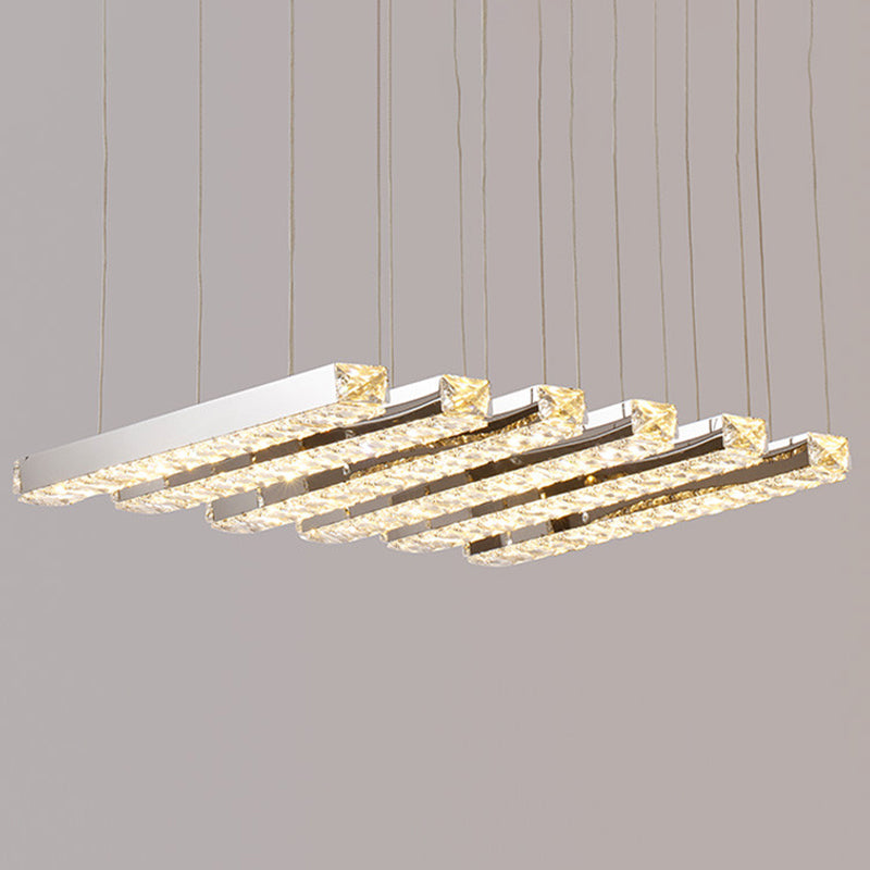 Rectangular Chandelier Pendant Light Minimalist Crystal Dining Room LED Hanging Light in Stainless-Steel 6 Stainless-Steel Clearhalo 'Ceiling Lights' 'Chandeliers' 'Modern Chandeliers' 'Modern' Lighting' 2172638