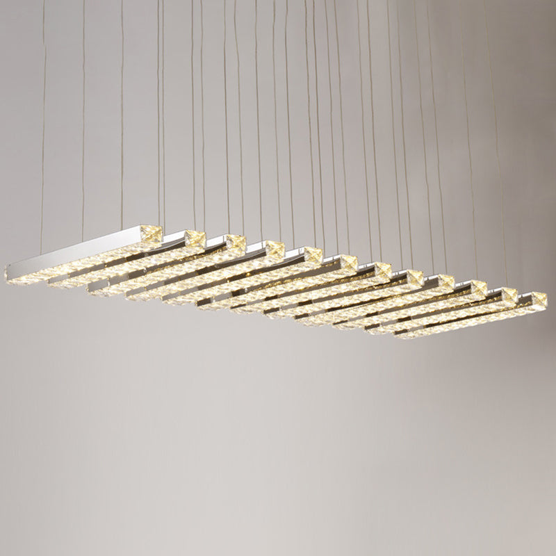 Rectangular Chandelier Pendant Light Minimalist Crystal Dining Room LED Hanging Light in Stainless-Steel 12 Stainless-Steel Clearhalo 'Ceiling Lights' 'Chandeliers' 'Modern Chandeliers' 'Modern' Lighting' 2172639
