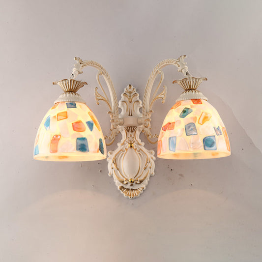 White Wall Lamp Traditional Tiffany Glass Bell Shade Wall Light Fixture for Corridor 2.0 White Clearhalo 'Industrial' 'Middle century wall lights' 'Tiffany wall lights' 'Tiffany' 'Wall Lamps & Sconces' 'Wall Lights' Lighting' 2172666