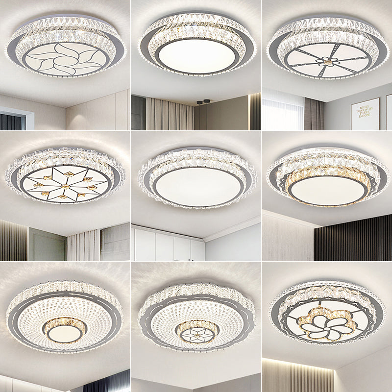 Round Bedroom LED Flush Mount Crystal Modern Flushmount Ceiling Light in Stainless-Steel Clearhalo 'Ceiling Lights' 'Close To Ceiling Lights' 'Close to ceiling' 'Flush mount' Lighting' 2172692