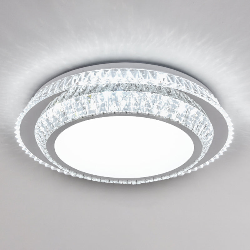 Round Bedroom LED Flush Mount Crystal Modern Flushmount Ceiling Light in Stainless-Steel Stainless-Steel Remote Control Stepless Dimming A Clearhalo 'Ceiling Lights' 'Close To Ceiling Lights' 'Close to ceiling' 'Flush mount' Lighting' 2172693