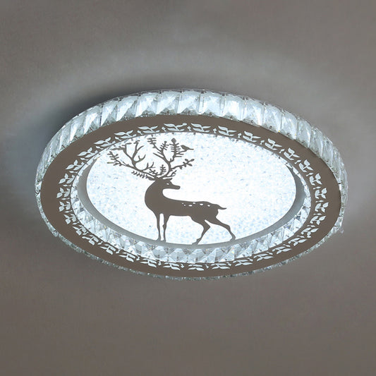 Round Bedroom Flush Ceiling Light Crystal Contemporary LED Flush Mount Lighting Fixture in Stainless-Steel Stainless-Steel White Deer Clearhalo 'Ceiling Lights' 'Close To Ceiling Lights' 'Close to ceiling' 'Flush mount' Lighting' 2172819