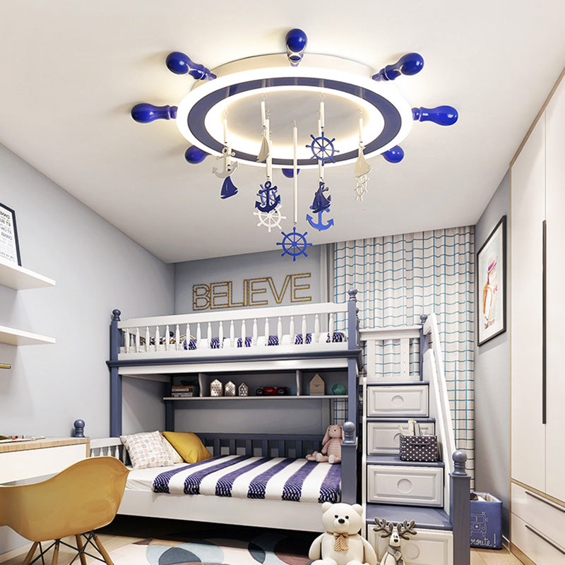 Nautical Rudder Flushmount Lighting Acrylic LED Children Room Blue Flush Ceiling Light with Anchor Deco, Warm/White Light Clearhalo 'Ceiling Lights' 'Close To Ceiling Lights' 'Close to ceiling' 'Flush mount' Lighting' 217294