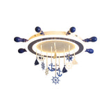 Nautical Rudder Flushmount Lighting Acrylic LED Children Room Blue Flush Ceiling Light with Anchor Deco, Warm/White Light Clearhalo 'Ceiling Lights' 'Close To Ceiling Lights' 'Close to ceiling' 'Flush mount' Lighting' 217295