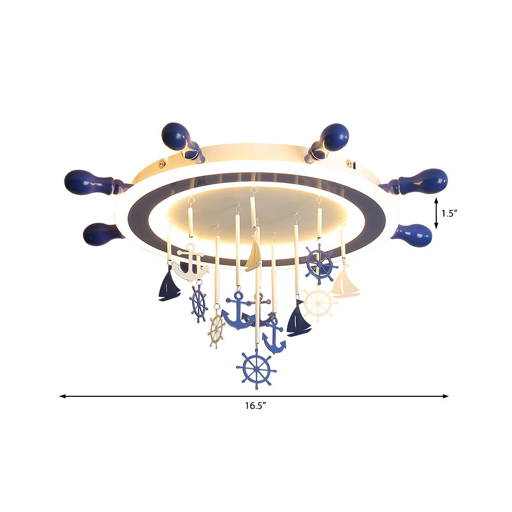 Nautical Rudder Flushmount Lighting Acrylic LED Children Room Blue Flush Ceiling Light with Anchor Deco, Warm/White Light Clearhalo 'Ceiling Lights' 'Close To Ceiling Lights' 'Close to ceiling' 'Flush mount' Lighting' 217296