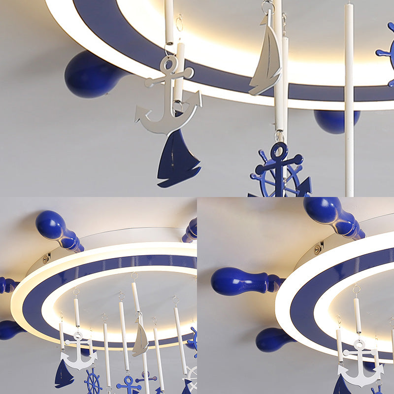 Nautical Rudder Flushmount Lighting Acrylic LED Children Room Blue Flush Ceiling Light with Anchor Deco, Warm/White Light Clearhalo 'Ceiling Lights' 'Close To Ceiling Lights' 'Close to ceiling' 'Flush mount' Lighting' 217297