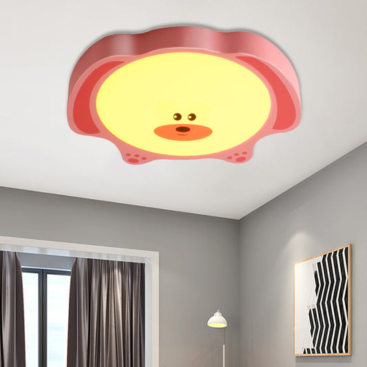 Bear Flush Mount Fixture Cartoon Style Acrylic and Metal LED Blue/Pink Flushmount Lighting for Children Room Pink Clearhalo 'Ceiling Lights' 'Close To Ceiling Lights' 'Close to ceiling' 'Flush mount' Lighting' 217402