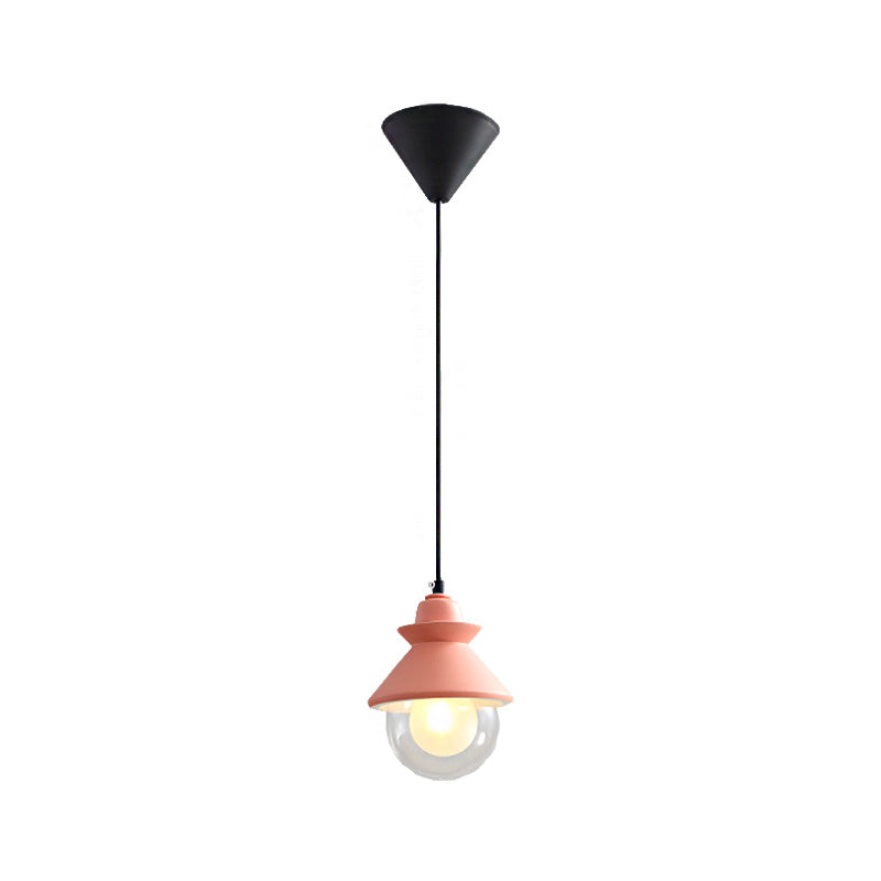 Black/Pink Conical Hanging Ceiling Light Macaron Style 1 Bulb Metal Pendant Lamp with Double Glass Shade Clearhalo 'Ceiling Lights' 'Pendant Lights' 'Pendants' Lighting' 217407