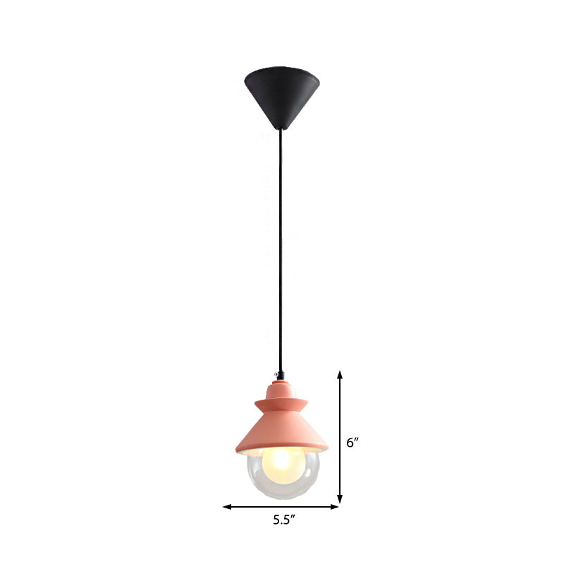 Black/Pink Conical Hanging Ceiling Light Macaron Style 1 Bulb Metal Pendant Lamp with Double Glass Shade Clearhalo 'Ceiling Lights' 'Pendant Lights' 'Pendants' Lighting' 217408