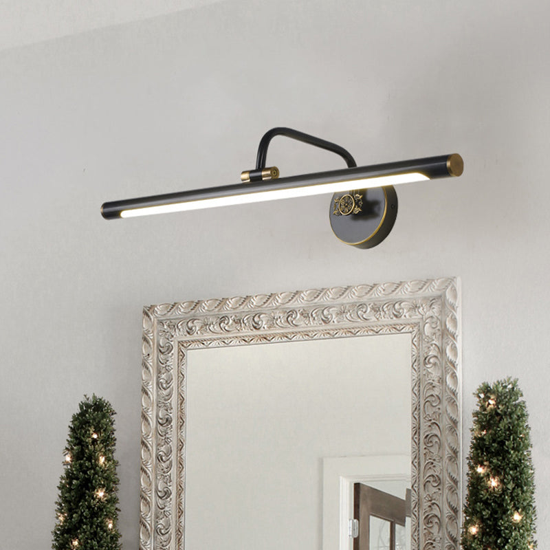 Black/Antique Brass LED Wall Light Fixture Traditional Metal Linear Make-Up Lighting in White/Warm/Natural Light, 14"/18"/23" W Clearhalo 'Vanity Lights' 'Wall Lights' Lighting' 217446