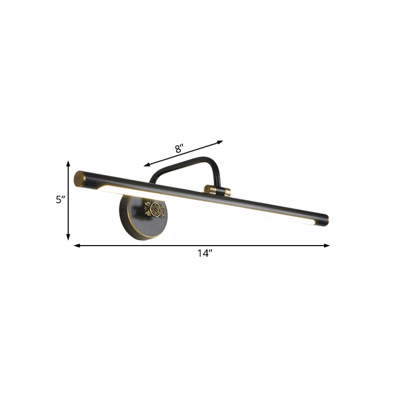 Black/Antique Brass LED Wall Light Fixture Traditional Metal Linear Make-Up Lighting in White/Warm/Natural Light, 14"/18"/23" W Clearhalo 'Vanity Lights' 'Wall Lights' Lighting' 217451