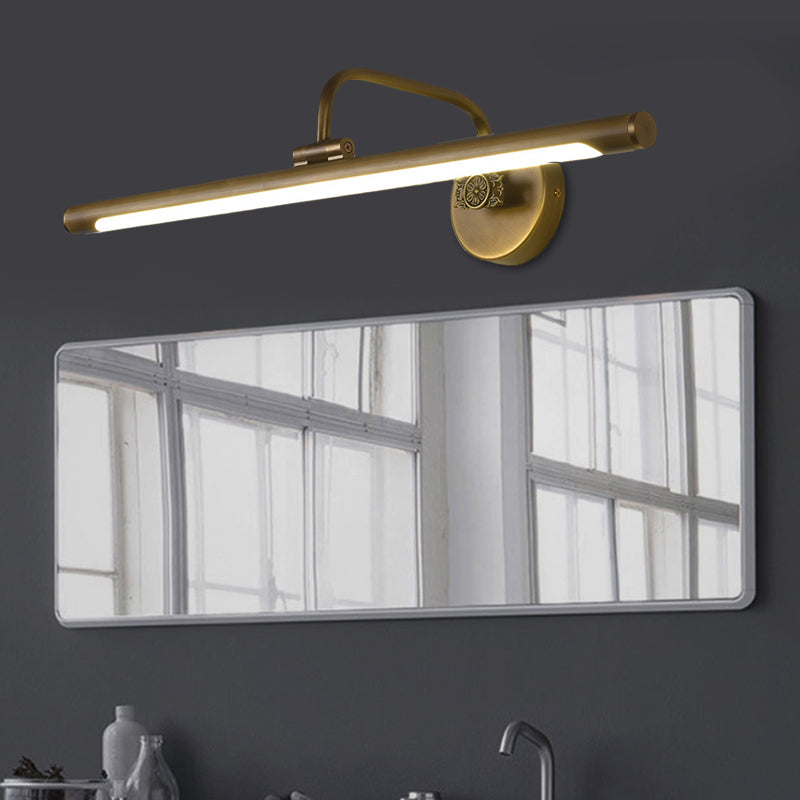 Black/Antique Brass LED Wall Light Fixture Traditional Metal Linear Make-Up Lighting in White/Warm/Natural Light, 14"/18"/23" W Antique Brass 23" Clearhalo 'Vanity Lights' 'Wall Lights' Lighting' 217457