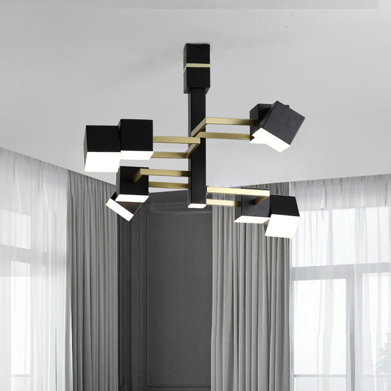 Tiered Pendant Chandelier Retro Metal Black 8 Lights Hanging Ceiling Light, 30"/37.5" Wide Black Clearhalo 'Ceiling Lights' 'Chandeliers' 'Modern Chandeliers' 'Modern' Lighting' 217491