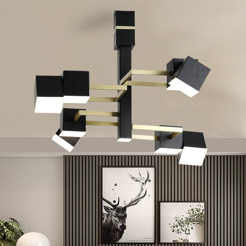 Tiered Pendant Chandelier Retro Metal Black 8 Lights Hanging Ceiling Light, 30"/37.5" Wide Clearhalo 'Ceiling Lights' 'Chandeliers' 'Modern Chandeliers' 'Modern' Lighting' 217492