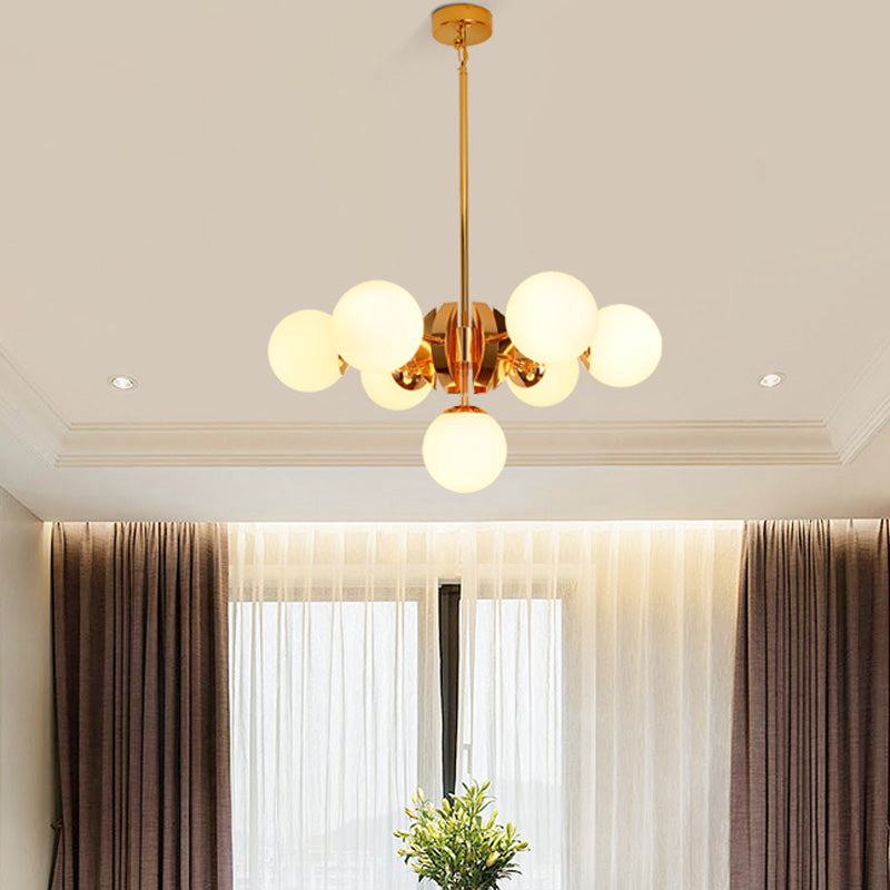 Retro Global Chandelier Pendant Light Milk Glass 7/13 Lights Hanging Ceiling Light in Gold Clearhalo 'Ceiling Lights' 'Chandeliers' 'Glass shade' 'Glass' 'Modern Chandeliers' 'Modern' 'Pendant Lights' Lighting' 217515