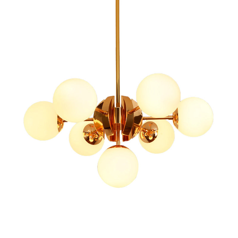 Retro Global Chandelier Pendant Light Milk Glass 7/13 Lights Hanging Ceiling Light in Gold Clearhalo 'Ceiling Lights' 'Chandeliers' 'Glass shade' 'Glass' 'Modern Chandeliers' 'Modern' 'Pendant Lights' Lighting' 217516