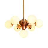 Retro Global Chandelier Pendant Light Milk Glass 7/13 Lights Hanging Ceiling Light in Gold Clearhalo 'Ceiling Lights' 'Chandeliers' 'Glass shade' 'Glass' 'Modern Chandeliers' 'Modern' 'Pendant Lights' Lighting' 217516