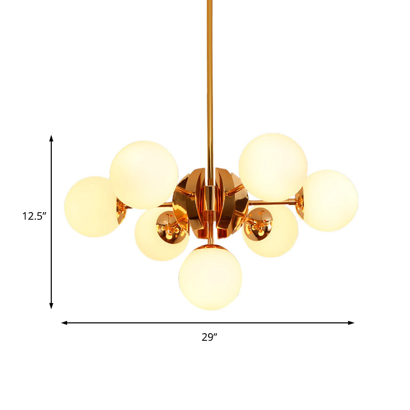 Retro Global Chandelier Pendant Light Milk Glass 7/13 Lights Hanging Ceiling Light in Gold Clearhalo 'Ceiling Lights' 'Chandeliers' 'Glass shade' 'Glass' 'Modern Chandeliers' 'Modern' 'Pendant Lights' Lighting' 217517