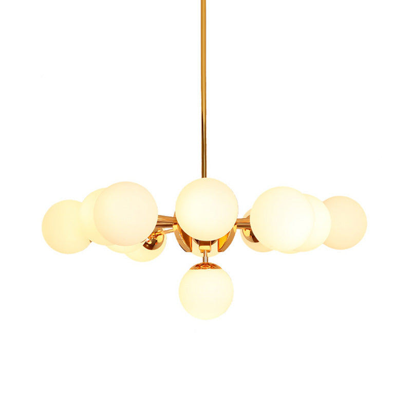 Retro Global Chandelier Pendant Light Milk Glass 7/13 Lights Hanging Ceiling Light in Gold Clearhalo 'Ceiling Lights' 'Chandeliers' 'Glass shade' 'Glass' 'Modern Chandeliers' 'Modern' 'Pendant Lights' Lighting' 217520