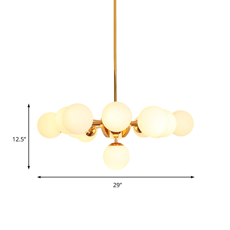 Retro Global Chandelier Pendant Light Milk Glass 7/13 Lights Hanging Ceiling Light in Gold Clearhalo 'Ceiling Lights' 'Chandeliers' 'Glass shade' 'Glass' 'Modern Chandeliers' 'Modern' 'Pendant Lights' Lighting' 217521