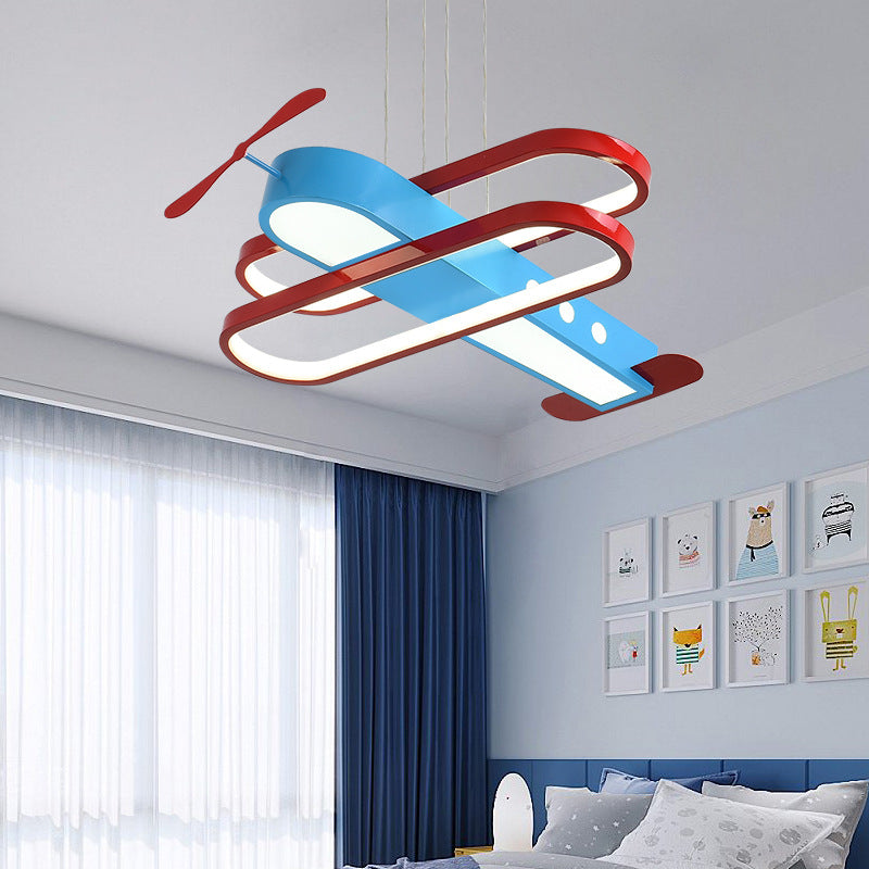 Cartoon LED Chandelier Pendant Light with Acrylic Shade Red and Blue 18"/23.5" W Aircraft Hanging Light, Warm/White Light Clearhalo 'Ceiling Lights' 'Chandeliers' Lighting' options 217548