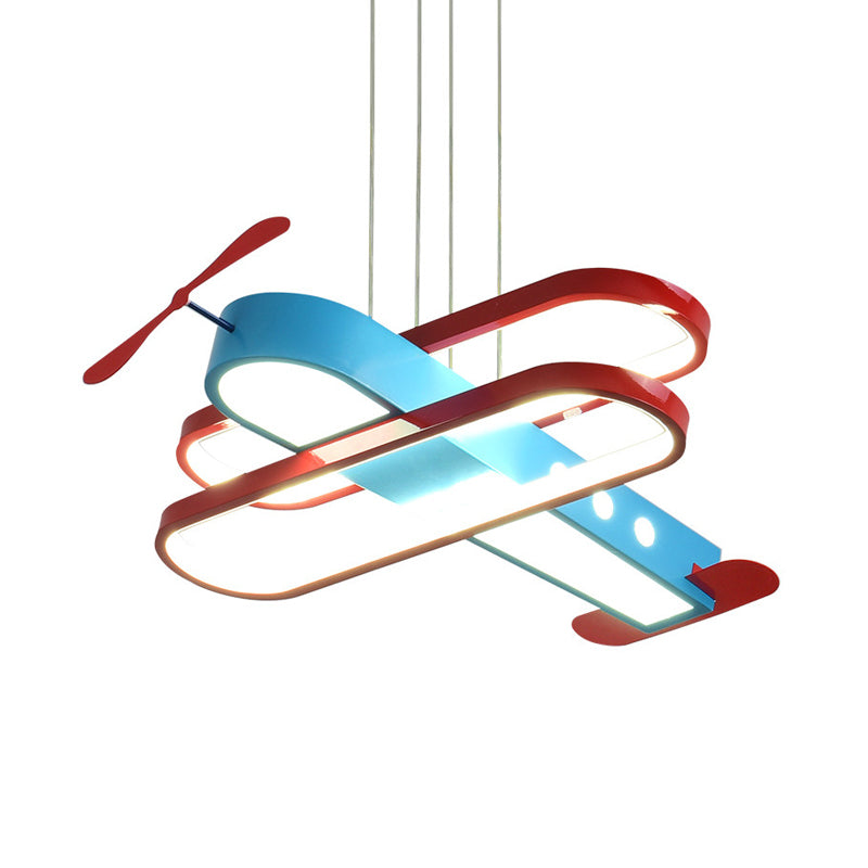 Cartoon LED Chandelier Pendant Light with Acrylic Shade Red and Blue 18"/23.5" W Aircraft Hanging Light, Warm/White Light Clearhalo 'Ceiling Lights' 'Chandeliers' Lighting' options 217550