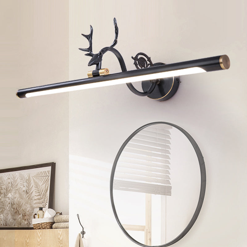 Black/Antique Brass Elongated Vanity Light Fixture Classic Metal 14"/18"/23" W LED Bathroom Sconce Lamp in Natural Light Clearhalo 'Vanity Lights' 'Wall Lights' Lighting' 217584