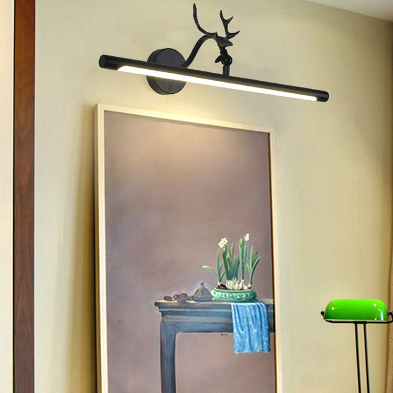 Linear Vanity Lamp Traditional 18"/23"/29.5" Wide LED Metal Sconce Light Fixture in Black for Bathroom Black 23" Clearhalo 'Vanity Lights' 'Wall Lights' Lighting' 217596