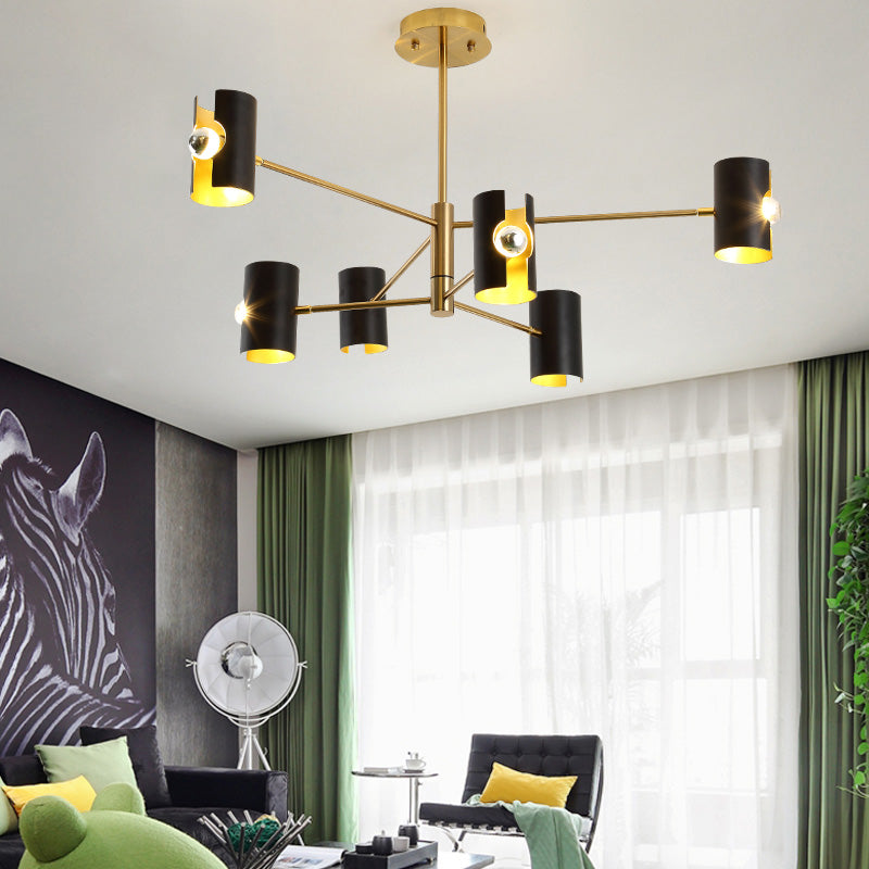 Modernism Starburst Chandelier Pendant Light Metal 4/6/8 Lights Hanging Ceiling Light in Black 6 Black Clearhalo 'Ceiling Lights' 'Chandeliers' 'Modern Chandeliers' 'Modern' Lighting' 217607