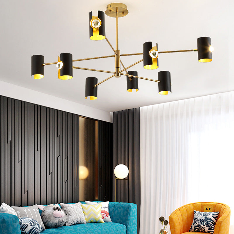 Modernism Starburst Chandelier Pendant Light Metal 4/6/8 Lights Hanging Ceiling Light in Black 8 Black Clearhalo 'Ceiling Lights' 'Chandeliers' 'Modern Chandeliers' 'Modern' Lighting' 217611