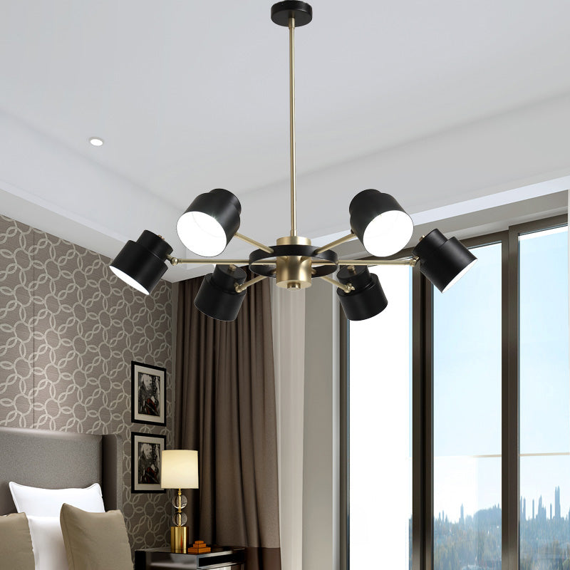 6/8 Lights Radial Pendant Chandelier Contemporary Metal Hanging Pendant Light in Black/White for Bedroom Clearhalo 'Ceiling Lights' 'Chandeliers' 'Modern Chandeliers' 'Modern' Lighting' 217627