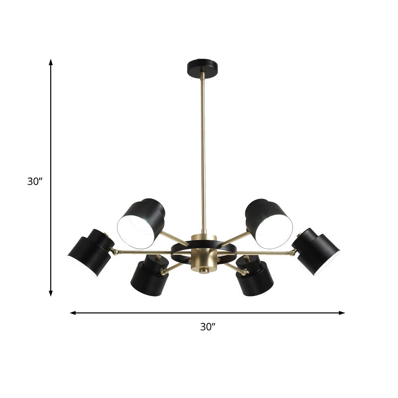 6/8 Lights Radial Pendant Chandelier Contemporary Metal Hanging Pendant Light in Black/White for Bedroom Clearhalo 'Ceiling Lights' 'Chandeliers' 'Modern Chandeliers' 'Modern' Lighting' 217629