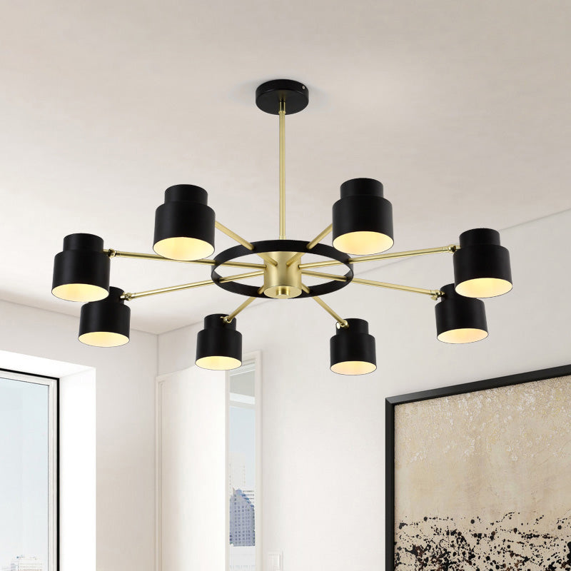 6/8 Lights Radial Pendant Chandelier Contemporary Metal Hanging Pendant Light in Black/White for Bedroom 8 Black Clearhalo 'Ceiling Lights' 'Chandeliers' 'Modern Chandeliers' 'Modern' Lighting' 217630