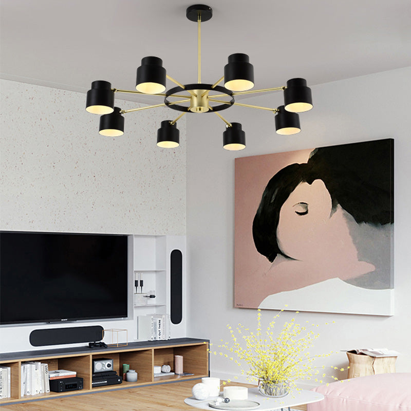 6/8 Lights Radial Pendant Chandelier Contemporary Metal Hanging Pendant Light in Black/White for Bedroom Clearhalo 'Ceiling Lights' 'Chandeliers' 'Modern Chandeliers' 'Modern' Lighting' 217631