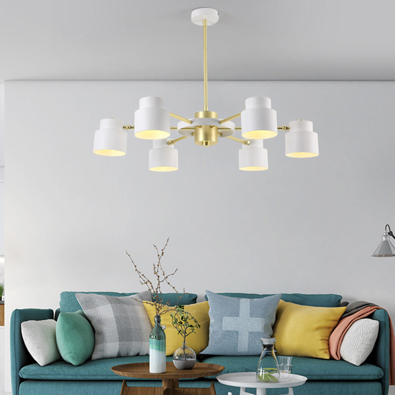 6/8 Lights Radial Pendant Chandelier Contemporary Metal Hanging Pendant Light in Black/White for Bedroom 6 White Clearhalo 'Ceiling Lights' 'Chandeliers' 'Modern Chandeliers' 'Modern' Lighting' 217635