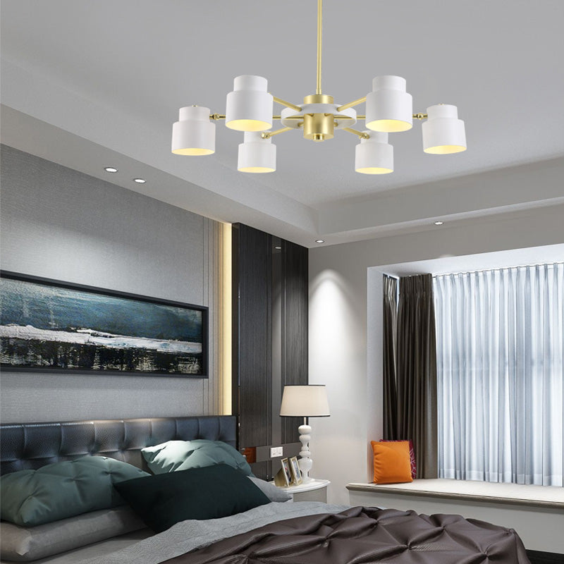 6/8 Lights Radial Pendant Chandelier Contemporary Metal Hanging Pendant Light in Black/White for Bedroom Clearhalo 'Ceiling Lights' 'Chandeliers' 'Modern Chandeliers' 'Modern' Lighting' 217636