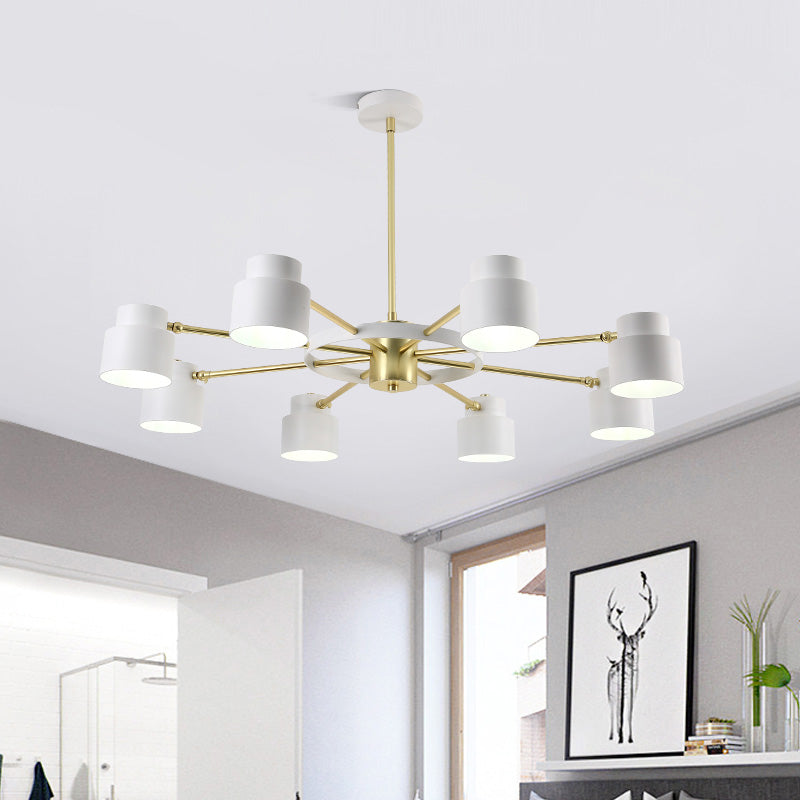 6/8 Lights Radial Pendant Chandelier Contemporary Metal Hanging Pendant Light in Black/White for Bedroom 8 White Clearhalo 'Ceiling Lights' 'Chandeliers' 'Modern Chandeliers' 'Modern' Lighting' 217638