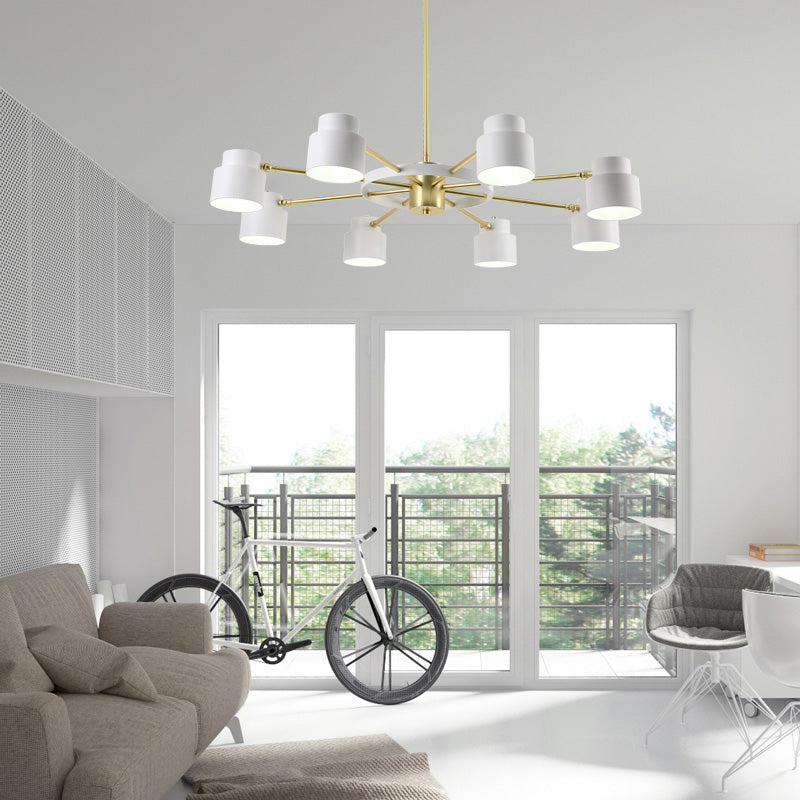 6/8 Lights Radial Pendant Chandelier Contemporary Metal Hanging Pendant Light in Black/White for Bedroom Clearhalo 'Ceiling Lights' 'Chandeliers' 'Modern Chandeliers' 'Modern' Lighting' 217639