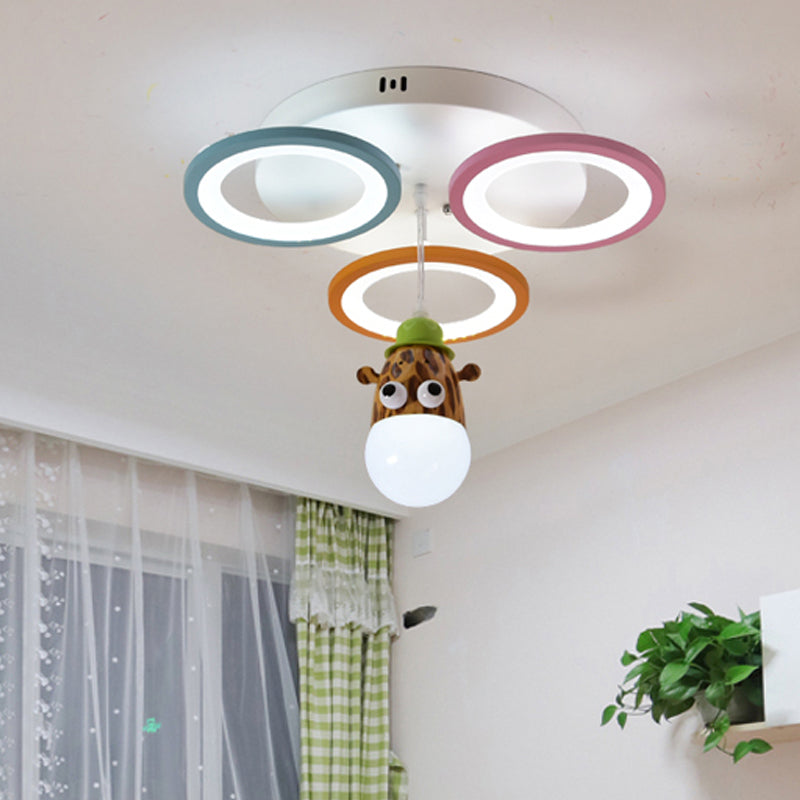 Acrylic Circles Pendant Light Cartoon Style LED White Finish Hanging Lamp with Giraffe/Horse Design for Bedroom Clearhalo 'Ceiling Lights' 'Pendant Lights' 'Pendants' Lighting' 217656